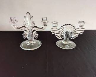 Two Vintage Glass Candle Holders