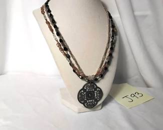 Handcrafted Sunstone And Onyx Necklace With Large Pendant