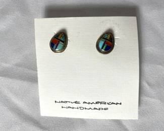 Native American Handmade Sterling Silver And Gem Stone Earrings