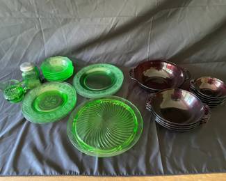 Lot Of Vintage Green And Ruby Glassware
