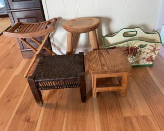 Lot Of Stools And Magazine Rack