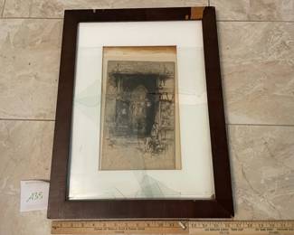 Antique Etching In Broken Frame