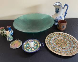 Lot Of Decor Including A Large Teal Glass Bowl