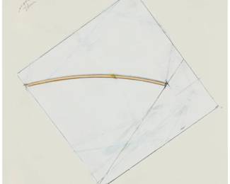 134 Tony DeLap (1927-2019) Untitled, 2001 Gouache, ink, pencil, and collage on paper Appears unsigned; dated and inscribed in pencil upper right: 2001 / "black- / 40x40? / wood. canvas / thin band at center" Image/Sheet: 11.5" H x 9" W Estimate: $800 - $1,200