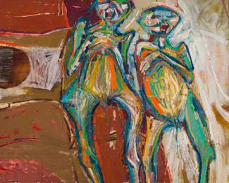29 Lundy Siegriest (1925-1985) "Two Mummies," circa 1955 Oil on canvas Signed lower left: Lundy Siegriest; signed again, titled, inscribed "oil & wax" and with the artist's Oakland, CA address, all verso 50" H x 55.25" W Estimate: $2,000 - $3,000