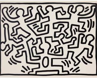 75 Keith Haring (1958-1990) One plate (first state), from the "Growing" set, 1988 Screenprint on Lenox Museum Board Edition: IV/X (aside from the edition 100 plus 15 artist's proofs, all printed in colors, presumably considered to be the "second state" impressions of this image) Signed, dated, numbered, and with the artist's device in pencil along the lower portion of the right margin: K. Haring; Rupert Jansen Smith, New York, NY, prntr., with his blindstamp; Martin Lawrence Limited Editions, New York, NY, pub., with their blindstamp Image: 28.5" W x 38.5" H; Sheet: 30" H x 40.125" W Estimate: $30,000 - $50,000