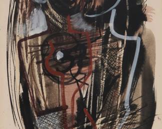 27 Konrad Cramer (1888-1963) Figural abstract, 1952 Gouache, watercolor, and ink on paper Signed and dated lower right: Konrad Cramer June 1st 52 Sight: 18" H x 12" W Estimate: $800 - $1,200