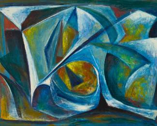 18 Emil J. Kosa Jr. (1903-1968) Abstract composition Oil on canvas Signed with estate stamp lower right; estate stamped, verso; inscribed in ink, verso: AE 17 / M.M. 54 27" H x 38" W Estimate: $2,000 - $3,000