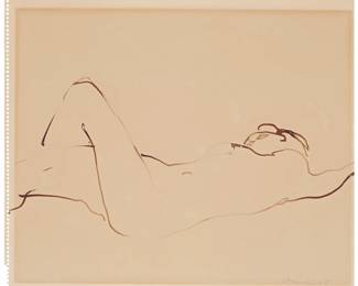 22 Nathan Oliveira (1928-2010) Reclining nude, 1955 Ink on cream paper Signed and dated lower right: Oliveira 55 Sheet: 14" H x 17" W Estimate: $3,000 - $5,000