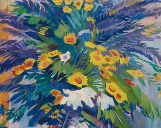 43 Martiros Sarian (1880-1972) "Flowers," 1910 Tempera on board Signed in Cyrillic and dated lower right: M. / Sarian / 1910; titled on the certificate of authenticity 19" H x 14.5" W Estimate: $25,000 - $35,000