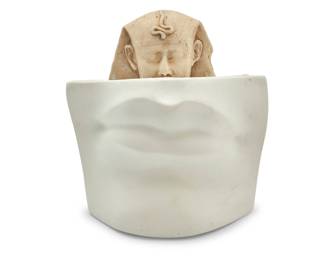 97 Fred Wilson (b. 1954) Untitled Plaster With incised signature and inscription: Sculpture House / FRED WILSON 101; signed again in pencil verso: FRED wilson; with incised figural illustration 8" H x 7" W x 3" D Estimate: $6,000 - $8,000