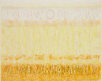 142 Lawrence Calcagno (1913-1993) "Earth Legend II," 1978 Acrylic on canvas Signed, titled, and dated, all verso: Lawrence Calcagno / 1978 28" H x 34" W Estimate: $2,000 - $3,000