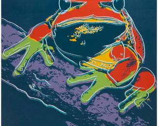 117 Andy Warhol (1928-1987) "Pine Barrens Tree Frog," from the "Endangered Species" portfolio, 1983 Screenprint in colors on Lenox Museum Board Edition: 106/150 (there were also 30 artist proofs, 30 trial proofs, and a small number of other proofs) Signed and numbered in pencil, lower left: Andy Warhol; Rupert Jasen Smith, New York, NY, prntr., with his blindstamp in the lower right sheet corner; Ronald Feldman Fine Arts, Inc., New York, NY, pub. Image/Sheet: 38" H x 38" W Estimate: $80,000 - $120,000