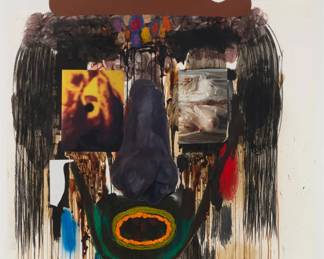 130 Jannis Varelas (b. 1977) "Black Nose Villain/Brown," 2012 Charcoal, oil, oil stick, graphite, spray paint, plasticine, and collage on paper Signed verso: Jannis Varelas; titled by repute 98" H x 59" W Estimate: $3,000 - $5,000