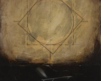 133 Brad Durham (b. 1952) "Mental Images V," 1989 Oil and wax on lead and canvas Signed and dated verso: B. Durham 89; titled on a gallery label affixed verso 20" H x 16" W Estimate: $800 - $1,200