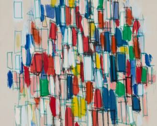 34 Robert Goodnough (1917-2010) "Prisms C," 1968 Acrylic on canvas Signed and dated faintly lower right: Goodnough '68; titled, signed, and dated in pencil, verso: Goodnough 36" H x 24" W Estimate: $2,000 - $3,000