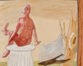 45 Charles Garabedian (1923-2016) Untitled (nude figure seated on a column), 1981 Watercolor, acrylic, and pencil on paper Appears unsigned Sight: 14.5" H x 16" W Estimate: $1,000 - $1,500