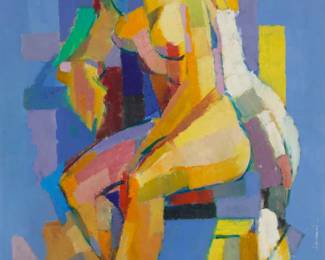 31 Jean Chevolleau (1924-1996) "Nu Assis" (No. 40), 1960 Oil on canvas Signed and dated lower right: J. Chevolleau / 60; titled and inscribed "No. 40" in pencil on the stretcher 39.5" H x 26" W Estimate: $800 - $1,200