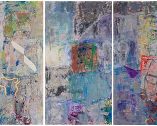 103 Hoon Kwak (b. 1941) "Chi" (triptych), 1989 Mixed media on three sheets of paper One is signed and dated in the lower right corner: Hoon Kwak '89 Sight of each: 52" H x 28.25" W Estimate: $2,500 - $3,500