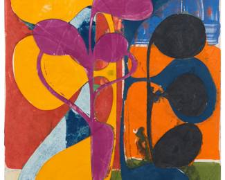 119 Charles "Chuck" Arnoldi (b. 1946) Untitled, 1992 Monotype/Monoprint in colors with deep embossing on thick handmade paper Signed, dated, and inscribed in pencil lower left: Arnoldi / 9/19/92 / "S.B" Image: 18.25" H x 15.125" W; Sheet: 28.5" H x 24.25" W Estimate: $2,000 - $3,000