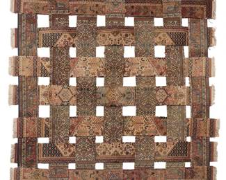 42 Matthew McCaslin (b. 1957) "It's Deja-Vu All Over Again" Two Oriental rugs cut into seven strips and woven loosely together Unmarked, with gallery tag Irregular: 94" H x 94" W, approximately Estimate: $1,500 - $2,000