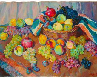 44 Babken Kolozyan (1909-1994) "Autumnal Fruits," 1979 Oil on canvas Signed in Armenian and dated lower right: Kolozyan / 1979; titled from a certificate of authenticity 27.5" H x 40.25" W Estimate: $1,500 - $2,500