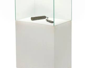 59 Gavin Turk (b. 1967) "9" Roller in Bronze," 1995 Paint roller, bronze powder, glue, and paint in a wood and glass display cabinet From the edition of 3 Roller: 2.375" H x 10.375" W x 14.375" D; Plinth: 33.25" H x 26.5" W x 17.75" D; Glass: 17.75" H Estimate: $4,000 - $6,000
