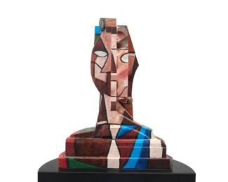 3 Italo Scanga (1932-2001) Untitled head, 1987 Oil on wood on associated laminated wood pedestal With etched signature and date on metal tag applied to base: Italo Scanga; with two gallery labels applied to pedestal underside: ARTVENTURES / FINE ARTS ADVISORS Head: 21.25" H x 16.75" W x 6.75" D; Pedestal: 35" H x 22" W x 12" D Estimate: $1,000 - $1,500