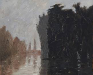 138 Gordon Cook (1927-1985) "Near Lost River," 1984 Oil on canvas Signed and dated verso: "G. Cook / 1984"; titled on a gallery label affixed to the verso 15.125" H x 13.625" W Estimate: $3,000 - $5,000