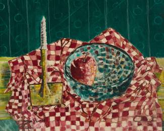 26 Konrad Cramer (1888-1963) Still life with candle and apple Oil on canvas Signed lower left: Konrad Cramer 22" H x 28" W Estimate: $7,000 - $9,000