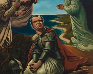 68 Karl Nicholason (20th Century) "Nixon of Arc," circa 1972 Oil on canvas Signed lower right: Nicholason; titled and dated in Psychology Today by repute 48" H x 35.5" W Estimate: $2,000 - $3,000
