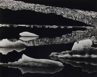 95 Brett Weston (1911-1993) "Mendenhall Glacier," 1973 Gelatin silver print on paper mounted to board From the edition of unknown size Signed and dated in pencil in the lower right corner of the mount: Brett Weston 1973 Image/Sheet: 7.75" H x 9.5" W; Mount: 13.375" H x 15.125" W Estimate: $3,000 - $5,000