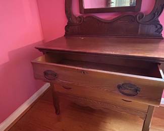 Antique wooden dresser and mirror