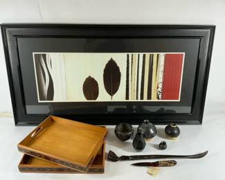 Decorative Accent Group with Framed Wall Art, Trays Carved Accessories