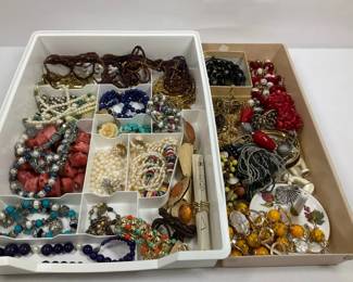 Large Costume Jewelry Collection with Beads, Pearls Necklaces