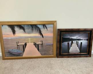 Framed Coastal Lakeside Pier Wall Art Prints