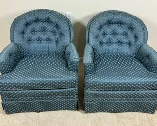 Pair of Tufted Swivel Lounge Chairs