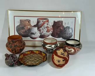 Southwestern Pottery Dcor Group with Framed Art Print