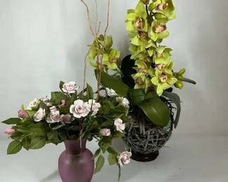 Royal Doulton China Rose Arrangement and Decorative Orchid Display