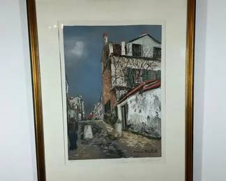 Framed Maurice Utrillo possible Signed Street Scene Art Print