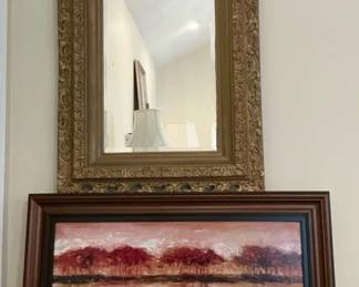 Framed Landscape Artwork and Ornate Wall Mirror