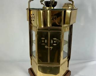 Vintage Brass Hostess Cart with Glass Display Cabinet