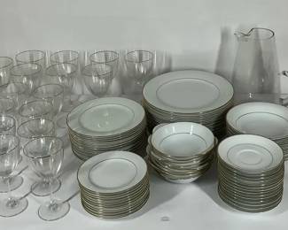 Noritake Dawn 5930 China Dinnerware with Stemware and Serving Pieces