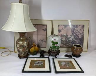 AsianInspired Decor Group with Lamp, Framed Art Ceramic Accents