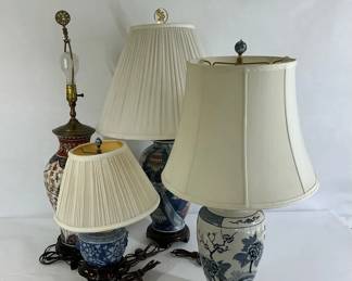 Porcelain Table Lamps Including Blue White and Imari Styles