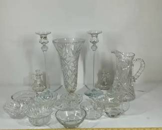 Cut Crystal Vase, Pitcher and Glassware Collection