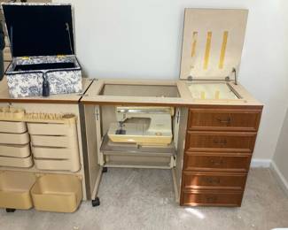 Singer Futuro II Sewing Machine in Cabinet with Sewing Storage Accessories