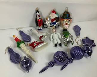 Vintage Glass Christmas Ornaments Including Figural and Purple Reflector Styles