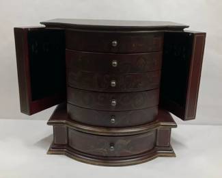 Wood Jewelry Armoire Chest with Side Necklace Storage