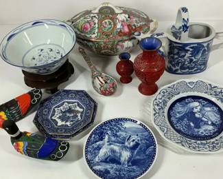 Asian Decor, Blue White Pottery, Collectible Plates Decorative Ceramics
